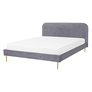 Bed Grey Velvet Upholstery Eu Double Size Golden Legs Headboard Slatted Frame 4.6 Ft Minimalist Design Beliani
