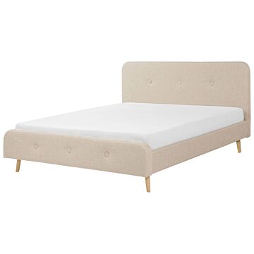 Slatted Bed Frame Beige Polyester Fabric Upholstered Wooden Legs 6ft Eu Super King Size Modern Design Beliani