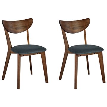 Set Of 2 Dining Chairs Dark Wood Rubberwood Seat Pad Accent Dining Seat Modern Traditional Design Beliani