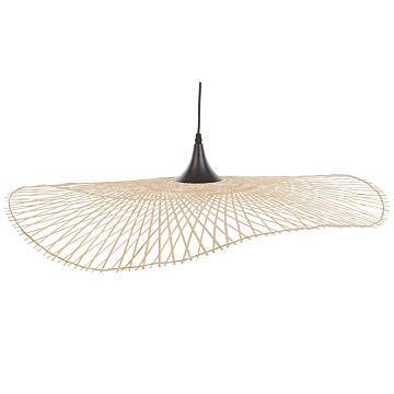 Pendant Lamp Light Wood Bamboo Oval Shade 80 Cm Hanging Ceiling Lamp Beliani