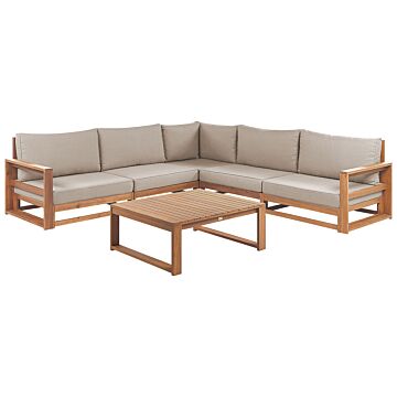 Garden Corner Sofa Set Light Wood Acacia Outdoor 5 Seater With Coffee Table Cushions Modern Design Beliani