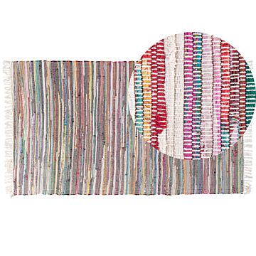 Area Rug Light Multicolour Cotton Polyester 80 X 150 Cm Striped With Fringe Rectangular Handmade Boho Eclectic Beliani
