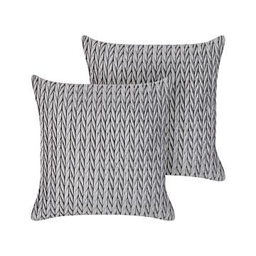 Set Of 2 Scatter Cushions Grey Polyester Fabric Quilted 45 X 45 Cm Throw Pillow Beliani