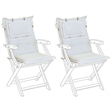 Outdoor Chair Replacement Cushions Set Off-white Fabric Uv Resistant Thickly Padded 2 Pillows Beliani