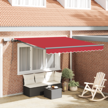 Vidaxl Manual Retractable Awning With Led Red 300x250 Cm, Vidaxl Awning Replacement Fabric For 3x2.5 M Frame Red