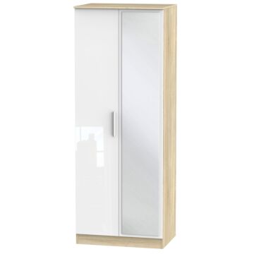 Contrast Tall Mirrored Wardrobe In White & Bardolino Oak