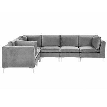 Right Hand Modular Corner Sofa Grey Velvet 6 Seater L-shaped Silver Metal Legs Glamour Style Beliani