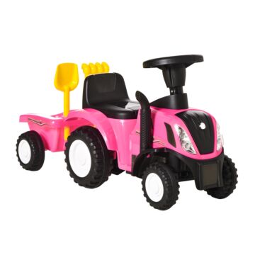Homcom Ride On Tractor Toddler Walker Foot To Floor Slider W/ Horn Storage Steering Wheel For 1-3 Years Old Pink