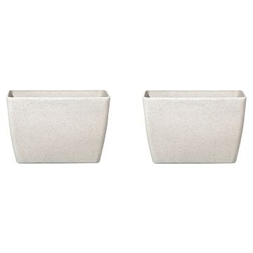 Set Of 2 Beige Stone Plant Pots 60 X 27 X 41 Cm Modern And Minimal Accessories For Outdoor Decoration Garden Beliani