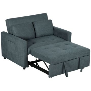 Homcom Loveseat Sofa Bed, Convertible Bed Settee With 2 Cushions, Side Pockets For Living Room, Charcoal Grey