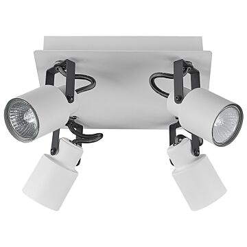4 Light Ceiling Lamps White Metal Swing Arm Cone Shade Spotlight Design Square Rail Beliani