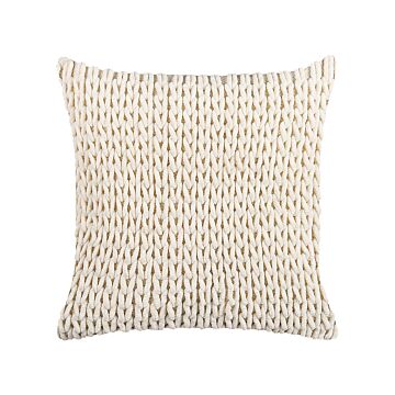 Decorative Cushion Beige Cotton And Polyester 45 X 45 Cm Boho Design Braided Decor Accessories Beliani