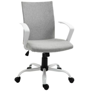 Vinsetto Office Chair Linen Swivel Computer Desk Chair Home Study Task Chair With Wheels, Arm, Adjustable Height, Light Grey