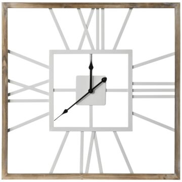 Homcom Vintage Large Wall Clock With Roman Numerals, 60cm/24 Inch Silent Non Ticking Metal Wood Clocks For Living Room Kitchen, Distressed White