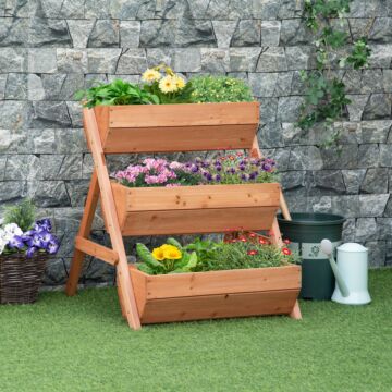 Outsunny 3 Tier Raised Garden Bed Wooden Elevated Planter Box Kit, 66l For Flower, Vegetable, Herb, 65x75x78cm, Brown