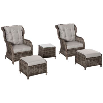 Outsunny Deluxe Garden Rattan Furniture Sofa Chair & Stool Table Set Patio Wicker Weave Furniture Set Aluminium Frame Fully-assembly - Brown