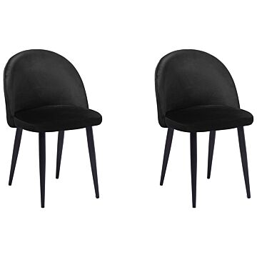 Set Of 2 Dining Chairs Black Velvet Fabric Modern Retro Design Black Slanted Legs Beliani