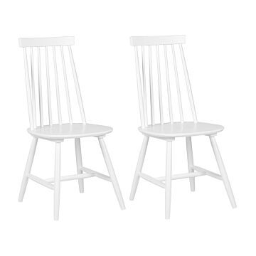 Set Of 2 Dining Chairs White Solid Wood Spindle Backrest Kitchen Chair Beliani