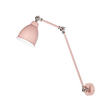 Wall Spot Lamp Light Pastel Pink Metal Ø 14 Cm Matt Finish Long Swing Arm Reading Light Modern Design Beliani