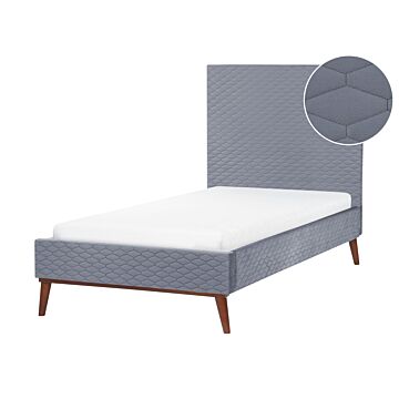 Eu Single Bed Grey Velvet Fabric 3ft Upholstered Frame Headboard Honeycomb Quilted Modern Design Beliani