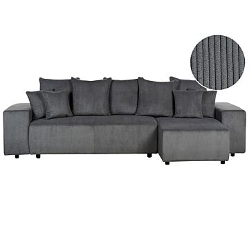 Left Hand Corner Sofa Dark Grey Corduroy 3 Seater Extra Scatter Cushions Modern Living Room Beliani