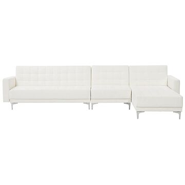 Corner Sofa Bed White Faux Leather Tufted Modern L-shaped Modular 5 Seater Left Hand Chaise Longue Beliani