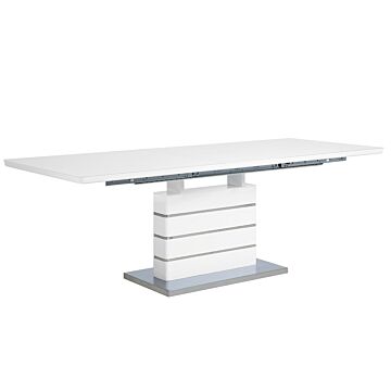 Dining Table White Wood 180 X 90 Cm High Gloss Extendable Top Glass Pedestal Leg Modern Beliani