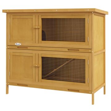 Pawhut Two-tier Rabbit Hutch, With Removable Trays, For 1-2 Rabbits - Brown