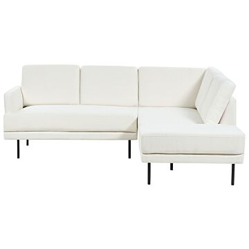 Left Hand Corner Sofa Polyester White 4-seater Upholstered Metal Legs Woven Fabric Cushioned Back Minimalist Modern Beliani
