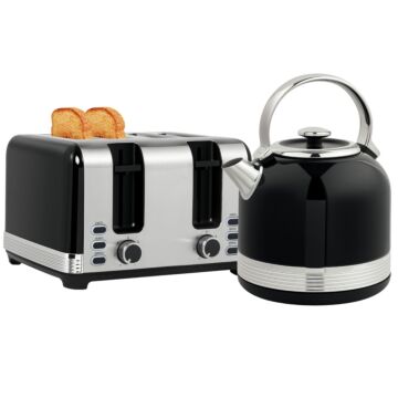 Homcom Polished Metal Kettle And Toaster Set - Black