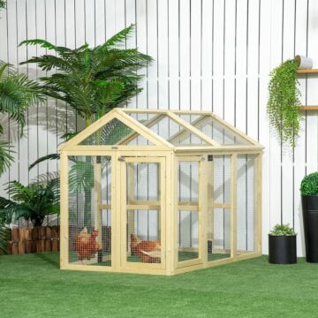 Pawhut Large Chicken Run, Wooden Chicken Coop, With Combinable Design - Natural Wood Finish