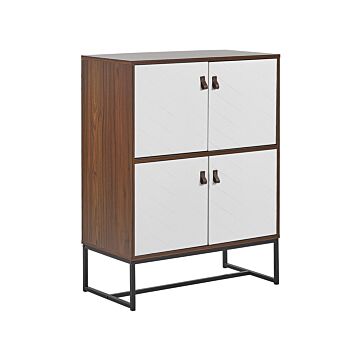 Sideboard Dark Wood With White Metal Legs Storage Cabinet 2 Compartments 4 Doors 100 X 76 Cm Modern Traditional Living Room Furniture Beliani