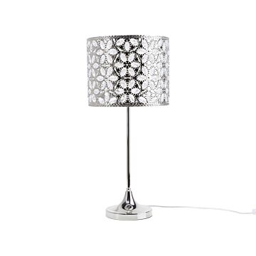 Table Lamp Silver Metal 58h Cm Crystal Floral Pattern Openwork Drum Shade