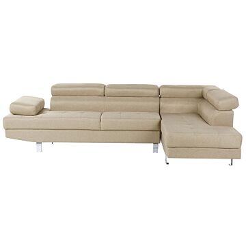 Corner Sofa Beige Fabric L-shaped Adjustable Headrests And Armrests Beliani