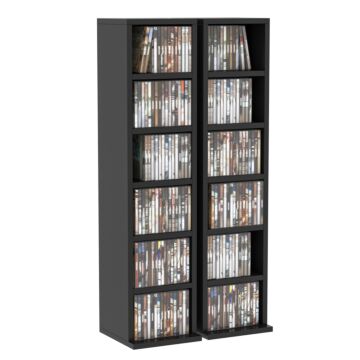 Homcom 204 Cd Media Display Shelf Unit Set Of 2 Blu-ray Dvd Tower Rack W/ Adjustable Shelves Bookcase Storage Organiser, Black