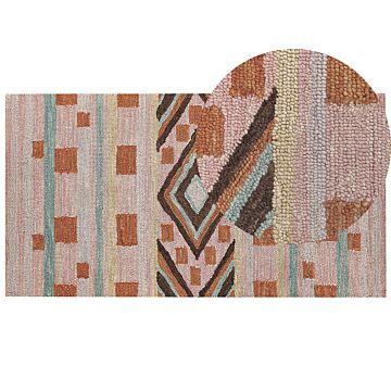 Area Rug Multicolour Wool 80 X 150 Cm Hand Tufted Geometric Pattern Boho Living Room Bedroom Beliani