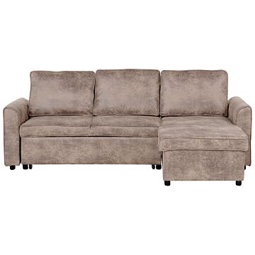 Corner Sofa Bed Brown Faux Leather Upholstered Left Hand Orientation With Storage Bed Beliani