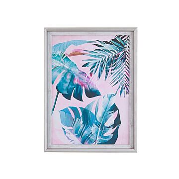 Framed Wall Art Blue And Pink Print On Paper 30 X 40 Cm Frame Botanical Theme Beliani