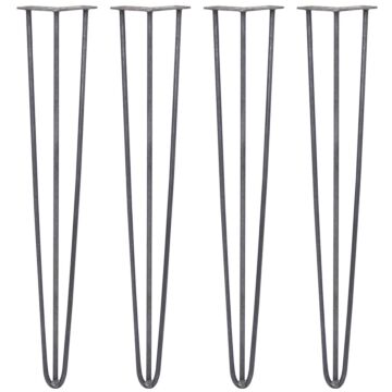 4 X 28" Hairpin Legs - 3 Prong - 10mm - Raw Steel