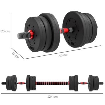 Homcom 20kg 2 In 1 Adjustable Dumbbells Weight Set, Dumbbell Hand Weight Barbell For Body Fitness, Lifting Training For Home, Office, Gym, Black
