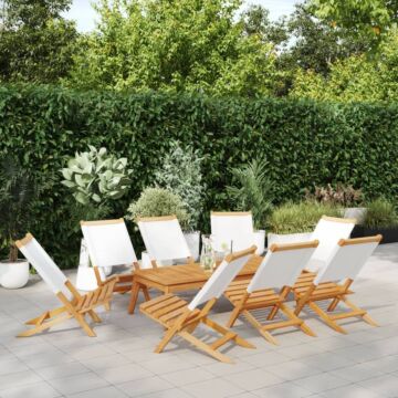 Vidaxl Folding Garden Chairs 8 Pcs Cream White Fabric And Solid Wood
