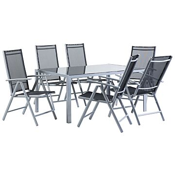 7 Piece Garden Dining Set Black Aluminium Dining Table With 6 Foldable Chairs Beliani