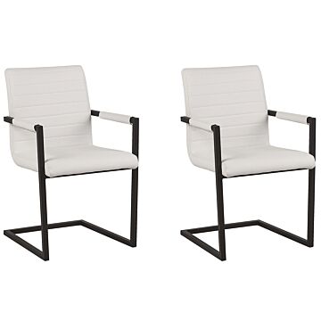 Set Of 2 Cantilever Chairs Faux Leather Off-white Upholstered Chairs Modern Retro Dining Room Conference Room Beliani