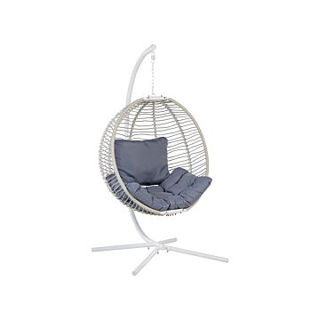 Swing Egg Chair White Rope Metal Stand Soft Sitting Cushion Boho Rustic Living Room Terrace Beliani