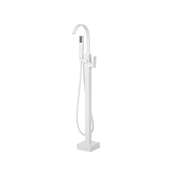 Bath Mixer Tap White Matt Brass Freestanding Bathtub Faucet With Hand Shower Floor Mounted Modern Design Beliani