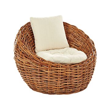 Garden Chair Natural Rattan Wicker With Polyester Cushion Modern Design Outdoor Lounging Furniture Beliani