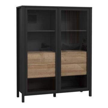 High Rock Extra Wide Display Cabinet In Matt Black/riviera Oak