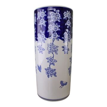 Umbrella Stand, Vintage Blue & White Flowers And Butterfly Design