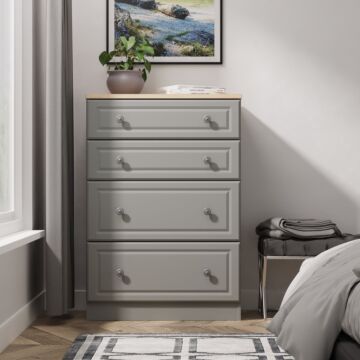 Norfolk 4 Drawer Deep Chest In Dusk Grey & Bardolino Oak