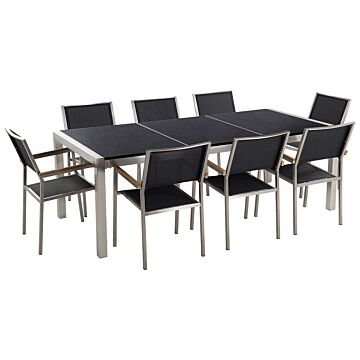 Garden Dining Set Black With Black Granite Table Top 8 Seats 220 X 100 Cm Triple Plate Beliani